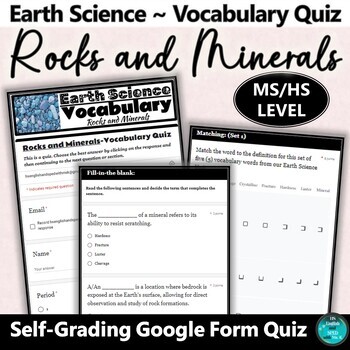 Preview of Rocks and Minerals Earth Science Google Form Vocabulary Quiz