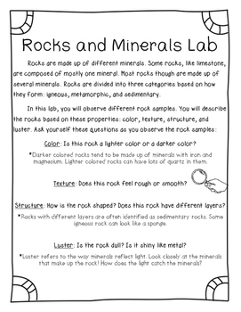 graded assignment laboratory rocks and minerals