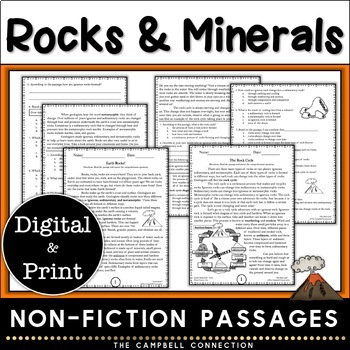 Rocks and Minerals Worksheets Reading Comprehension Passages and Questions