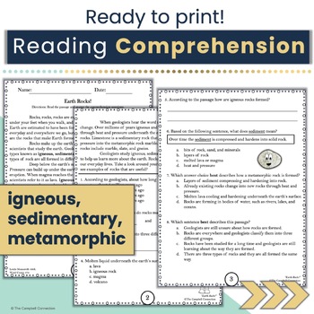 Reading Comprehension Passages | Rocks and Minerals | Distance Learning