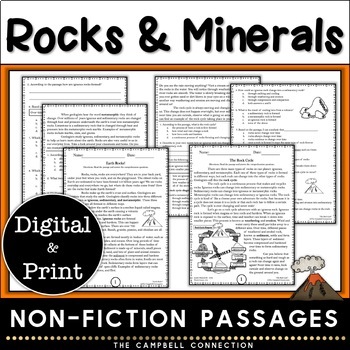 Preview of 3 Types of Rocks Reading Passages Worksheets - Rocks and Minerals & Rock Cycle
