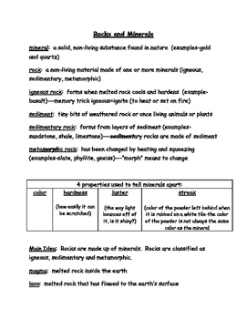 worksheet 5th vocabulary grade Test 3rd and Guide, Study Review Notes, Minerals Rocks