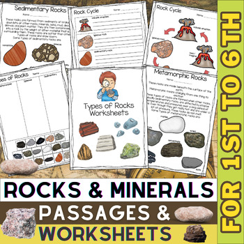 Preview of Rocks and Minerals Passages & Worksheets | Types of Rocks & Rock Cycle Activity