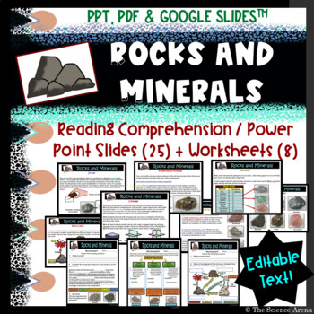 Preview of Rocks and Minerals Reading Notes and Worksheets - Types, Properties, Rock Cycle