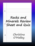 Rocks and Minerals Review Sheet and Quiz