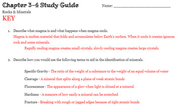 Preview of Rocks and Minerals Study Guide
