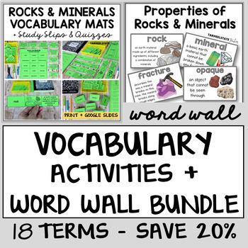 Preview of Rocks and Minerals Vocabulary Activities and Word Wall