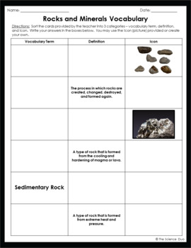 Rocks and Minerals Vocabulary Sort by The Science Duo | TPT