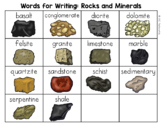 Rocks and Minerals Word List - Writing Center