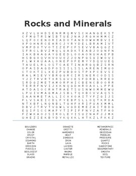 Rocks and Minerals Word Search by Jacey Bura | Teachers Pay Teachers