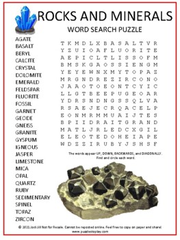 Preview of Rocks and Minerals Word Search Puzzle Activity Worksheet | No Prep!