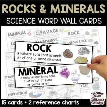 Preview of Rocks and Minerals Vocabulary Word Wall Cards 4th & 5th Grade Science Rock Cycle