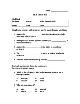 Preview of Rocks and Minerals test 4th grade