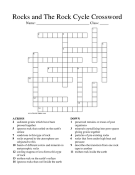 Rocks and The Rock Cycle Crossword by Science Etc TpT