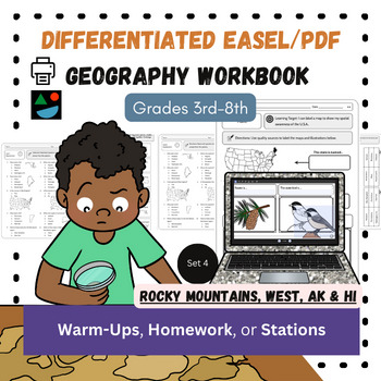 Preview of Rocky Mountains, West, AK/HI EASEL and PDF Differentiated US Geography Workbook