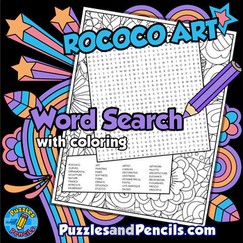 Preview of Rococo Art Word Search Puzzle with Coloring | Periods of Art Wordsearch