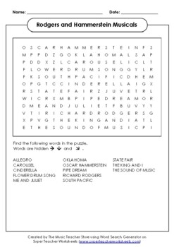 Preview of Rodgers and Hammerstein Musicals Word Search