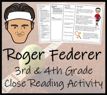 Preview of Roger Federer Close Reading Comprehension Activity | 3rd Grade & 4th Grade