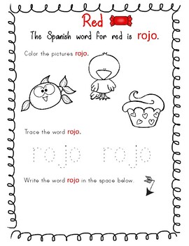 Rojo Red Spanish Worksheets by Language Amor | Teachers Pay Teachers