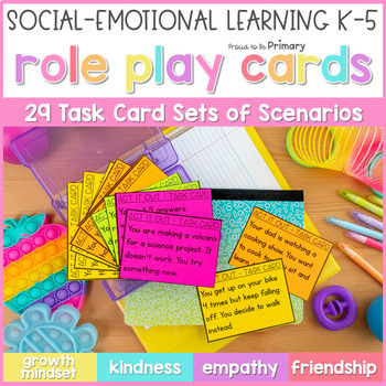 Preview of Social Skills Role Play Scenario Task Cards for K-5 Social-Emotional SEL Lessons