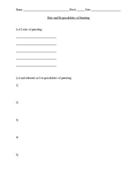 Preview of Roles & Responsibilities of Parenting Worksheet