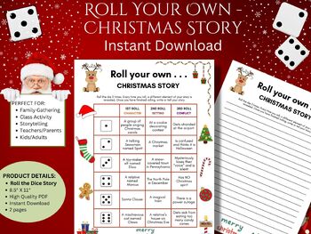 Preview of Roll A Christmas Story, Dice Game, Classroom Kids Activity, Family Game, Festive