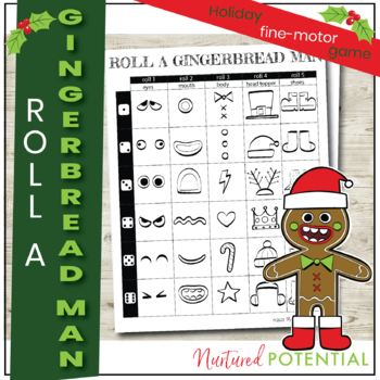 Preview of Roll A Gingerbread Man Game! Engaging Fine Motor, Christmas Activity, K - 5