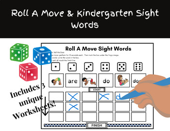Preview of Roll A Move Yoga and Sight Words, Kindergarten, OT, PT, ENL, Movement, games