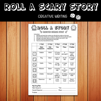 Preview of Roll A Scary Story - Creative Writing Halloween - 7,776 Possibilities