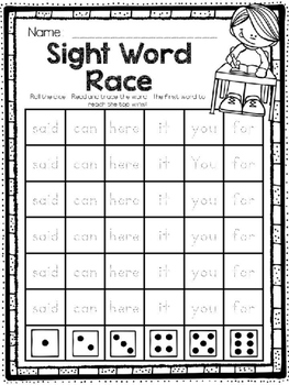 Roll A Sight Word Race by Kinderhoppin | TPT