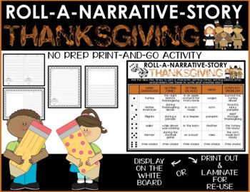 Preview of Roll A Story Writing Activity - THANKSGIVING
