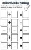 Roll & Add Fractions: Fraction Dice Game