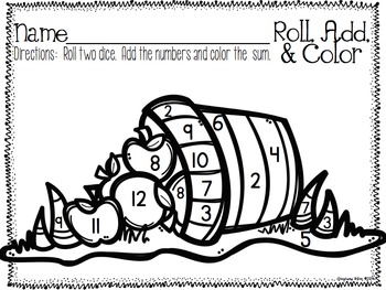 Roll, Add, and Color Printable Pack Set #1 by Stephany Dillon | TpT