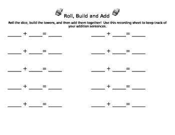 Preview of Roll, Build and Add Math Station/Center Game Recording Sheet