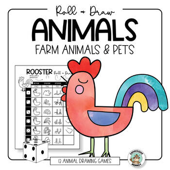 Preview of Roll & Draw Farm Animals & Pets • Easy Drawing Games • Fun Art Sub Lessons
