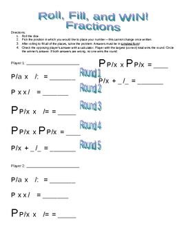 Preview of Roll, Fill, and Win Fractions