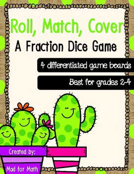 Preview of Grades 2-4 Math Fraction Dice Game Center Activity 2.3C, 3.3B, 3.7A, 3.NF.A.2