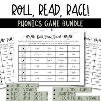 Roll, Read, Race Phonics Game Bundle by Chalkboards and Coffee | TpT