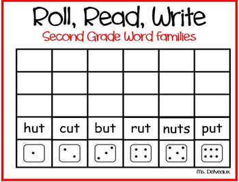 Preview of Roll Read Write Second Grade Word Families
