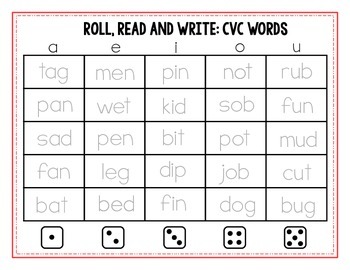 Preview of Roll, Read and Write {CVC WORDS}
