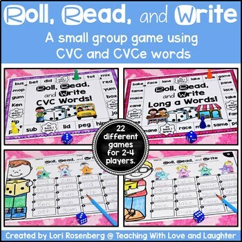 Preview of CVC and CVCe Words Roll, Read, and Write Small Group Game