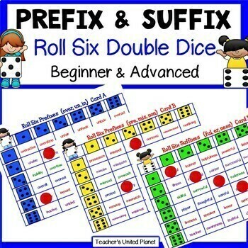 Preview of Prefix and Suffix Games/Activities - Roll Six Double Dice + Easel