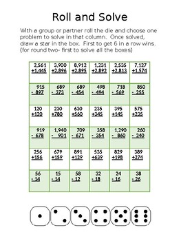 Preview of Roll & Solve Multi-digit Addition and Subtraction