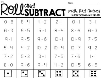 and for addition pdf math subtraction grade worksheets 1 Sparkling by & within Math Roll Fluency 10 Subtract Fact