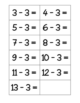 subtract 2 math fact game kindergarten