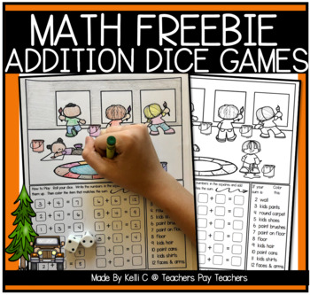 Preview of Roll The Dice Addition Game  Dice Addition Worksheets  Summer FREEBIE