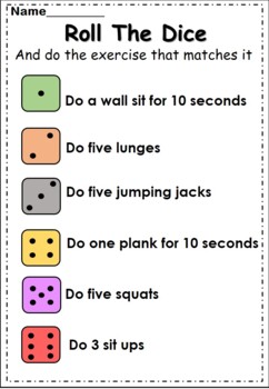 Roll the Dice Exercise Fitness Game Physical Education PE Brain Break -   Canada