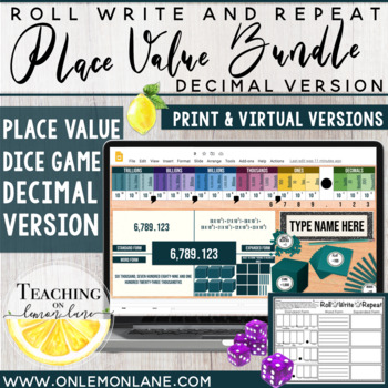 Preview of Roll Write Repeat Place Value Dice Game Decimal Expanded Form BUNDLE