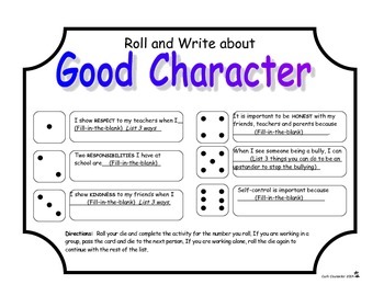 Preview of Roll, Write and Discuss Good Character Traits