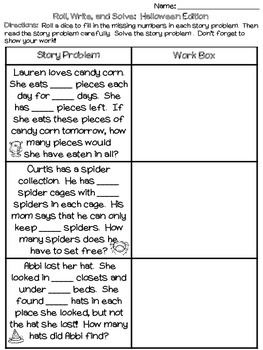 Roll, Write, and Solve (Halloween Edition): Multi-Step Story Problems